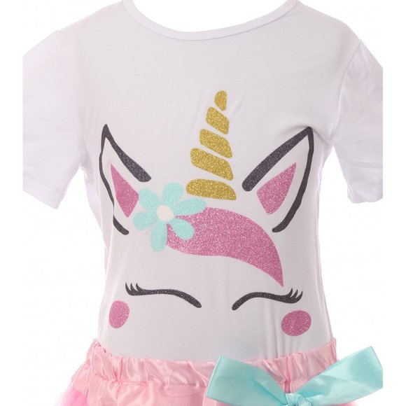 Girls 2 Pieces Skirt Set Unicorn T Shirt Top Tutu Tulle Party Kids Skirt Outfit - Picture 3 of 5